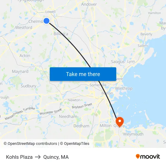 Kohls Plaza to Quincy, MA map