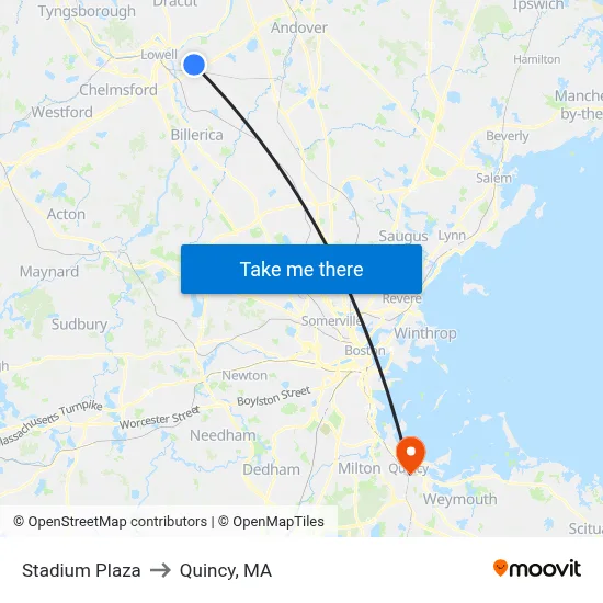 Stadium Plaza to Quincy, MA map