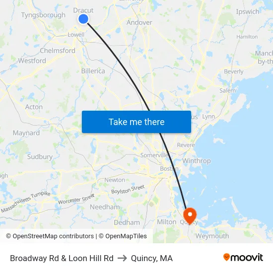 Broadway Rd & Loon Hill Rd to Quincy, MA map