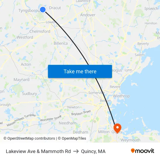 Lakeview Ave & Mammoth Rd to Quincy, MA map