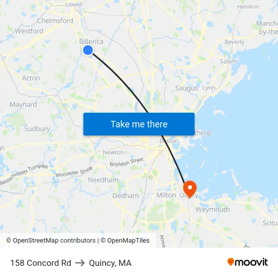 158 Concord Rd to Quincy, MA map