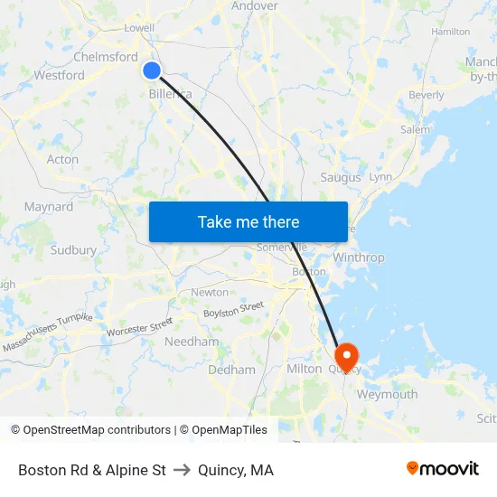 Boston Rd & Alpine St to Quincy, MA map
