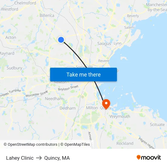 Lahey Clinic to Quincy, MA map