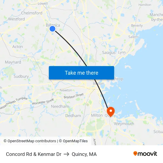 Concord Rd & Kenmar Dr to Quincy, MA map