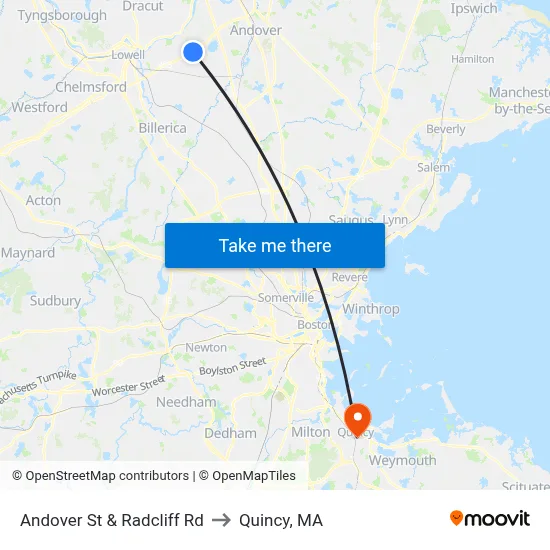 Andover St & Radcliff Rd to Quincy, MA map