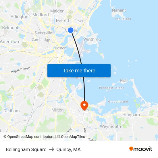 Bellingham Square to Quincy, MA map