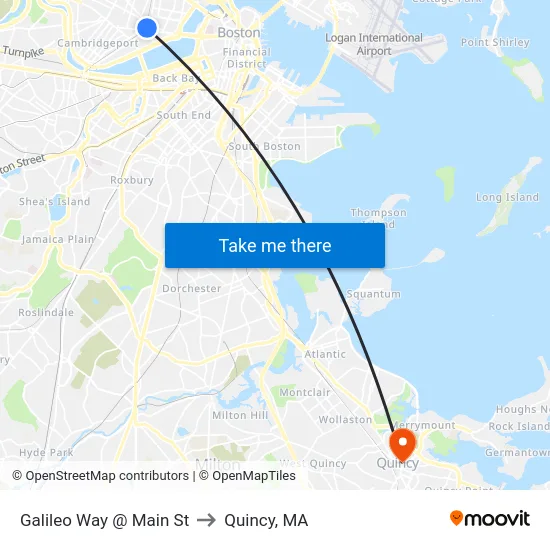 Galileo Way @ Main St to Quincy, MA map