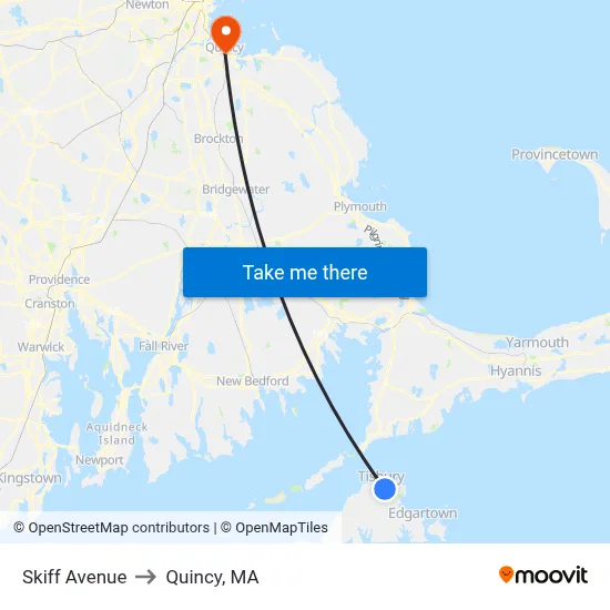 Skiff Avenue to Quincy, MA map