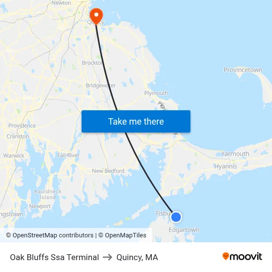 Oak Bluffs Ssa Terminal to Quincy, MA map