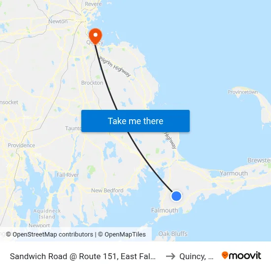 Sandwich Road @ Route 151, East Falmouth to Quincy, MA map