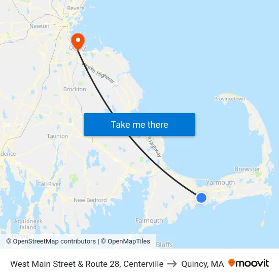 West Main Street & Route 28, Centerville to Quincy, MA map