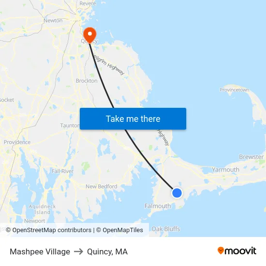 Mashpee Village to Quincy, MA map