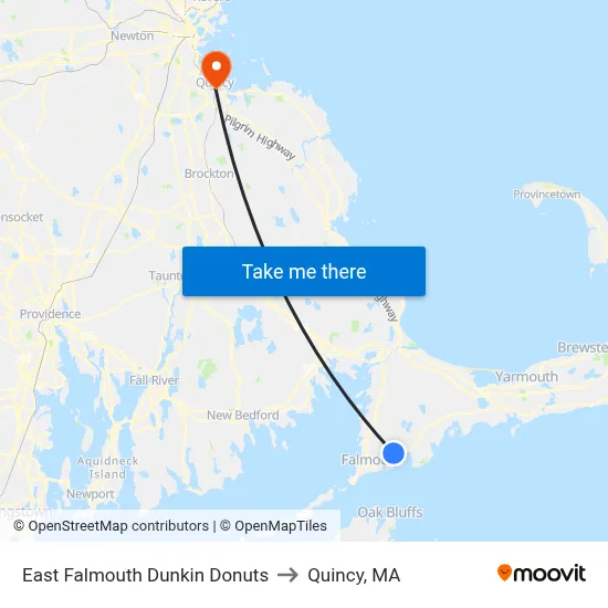 East Falmouth Dunkin Donuts to Quincy, MA map
