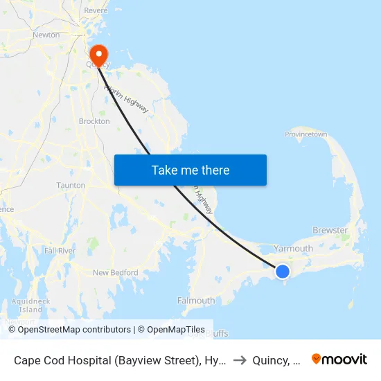 Cape Cod Hospital (Bayview Street), Hyannis to Quincy, MA map