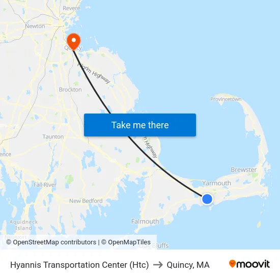 Hyannis Transportation Center (Htc) to Quincy, MA map