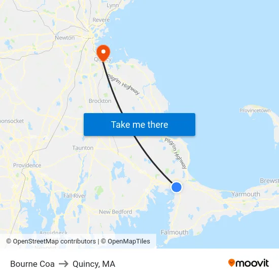 Bourne Coa to Quincy, MA map