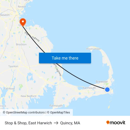 Stop & Shop, East Harwich to Quincy, MA map