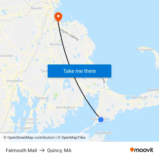 Falmouth Mall to Quincy, MA map