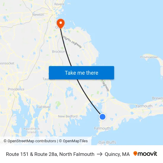 Route 151 & Route 28a, North Falmouth to Quincy, MA map