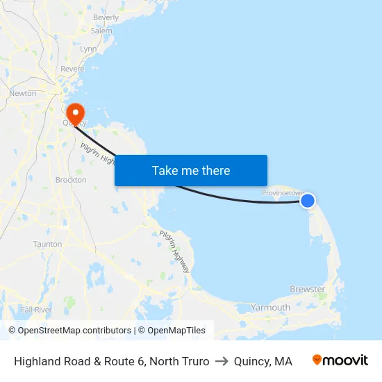 Highland Road & Route 6, North Truro to Quincy, MA map