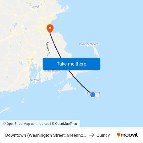 Downtown (Washington Street, Greenhound Stop) to Quincy, MA map