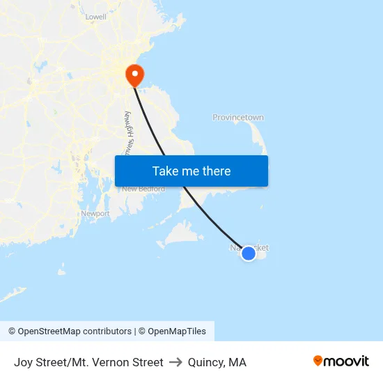 Joy Street/Mt. Vernon Street to Quincy, MA map