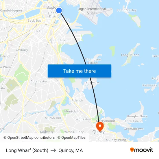 Long Wharf (South) to Quincy, MA map