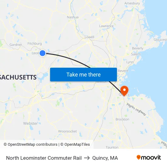 North Leominster Commuter Rail to Quincy, MA map