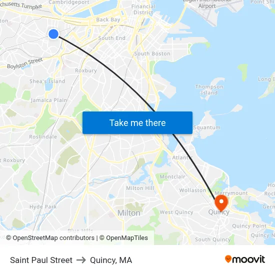Saint Paul Street to Quincy, MA map