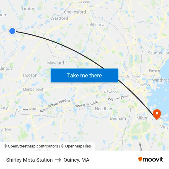 Shirley Mbta Station to Quincy, MA map