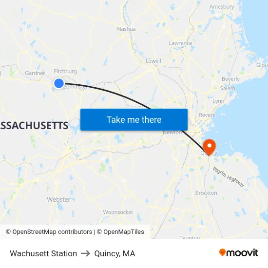 Wachusett Station to Quincy, MA map