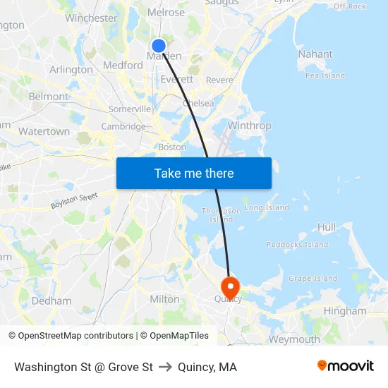 Washington St @ Grove St to Quincy, MA map