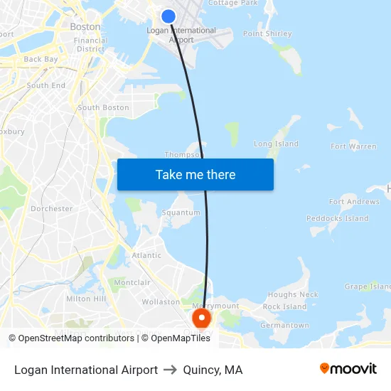 Logan International Airport to Quincy, MA map