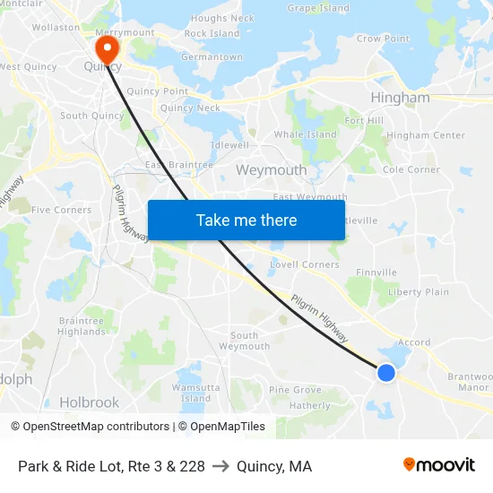 Park & Ride Lot, Rte 3 & 228 to Quincy, MA map