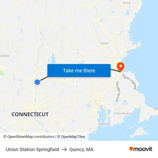 Union Station Springfield to Quincy, MA map