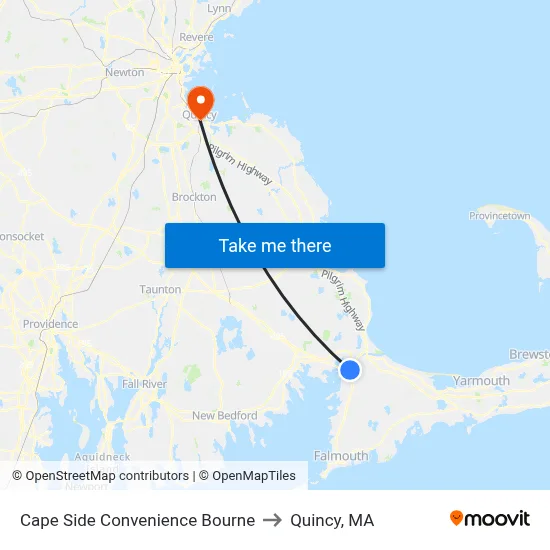 Cape Side Convenience Bourne to Quincy, MA map