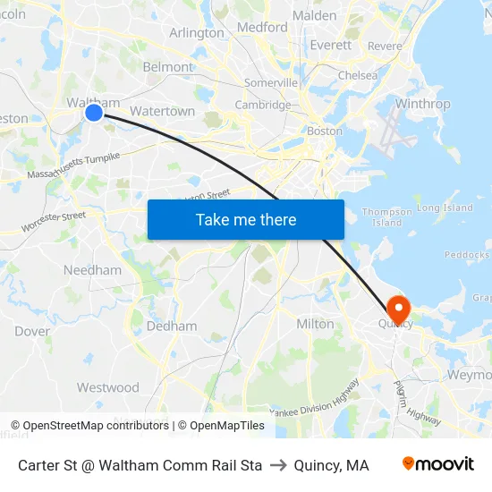 Carter St @ Waltham Comm Rail Sta to Quincy, MA map