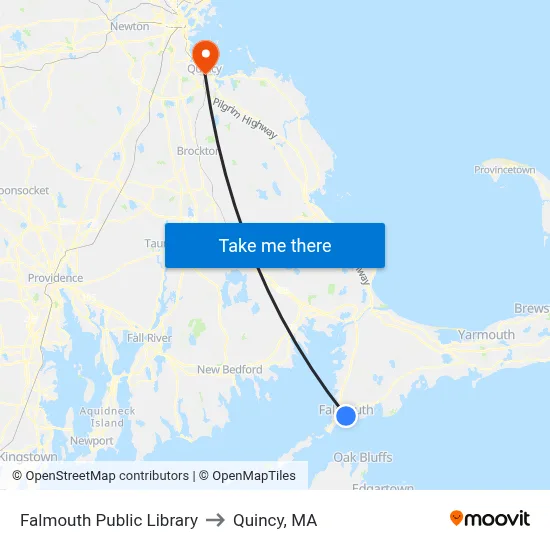 Falmouth Public Library to Quincy, MA map
