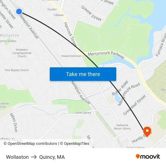 Wollaston to Quincy, MA map