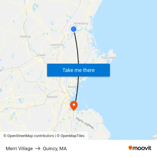 Merri Village to Quincy, MA map