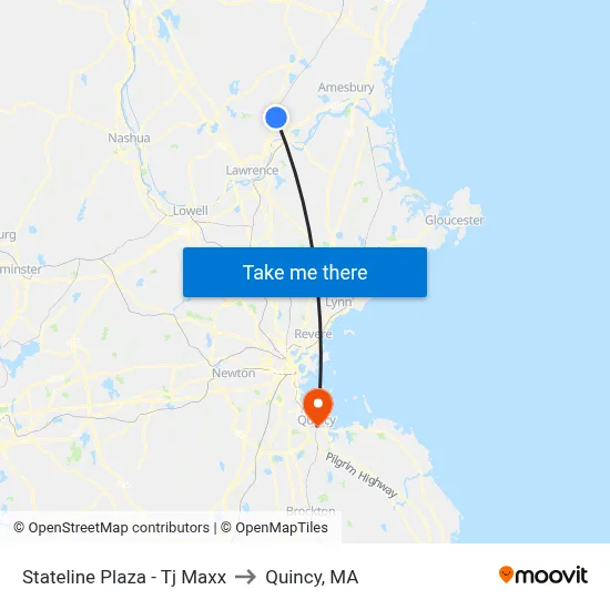 Stateline Plaza - Tj Maxx to Quincy, MA map