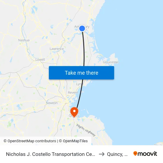 Nicholas J. Costello Transportation Center to Quincy, MA map