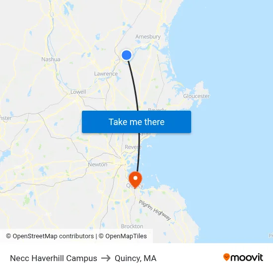 Necc Haverhill Campus to Quincy, MA map
