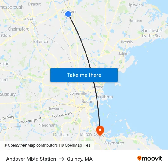 Andover Mbta Station to Quincy, MA map