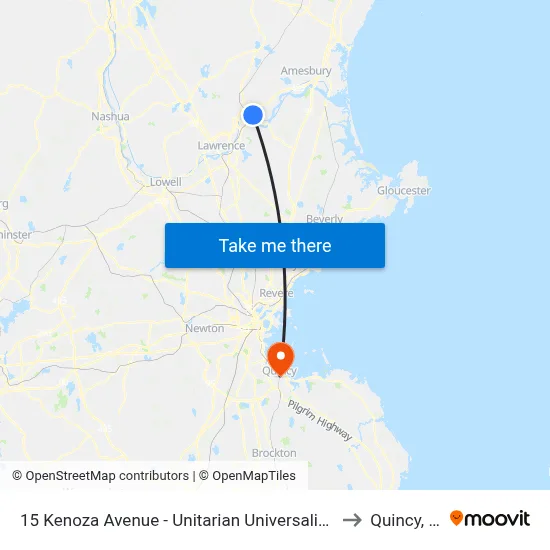 15 Kenoza Avenue - Unitarian Universalist Church to Quincy, MA map