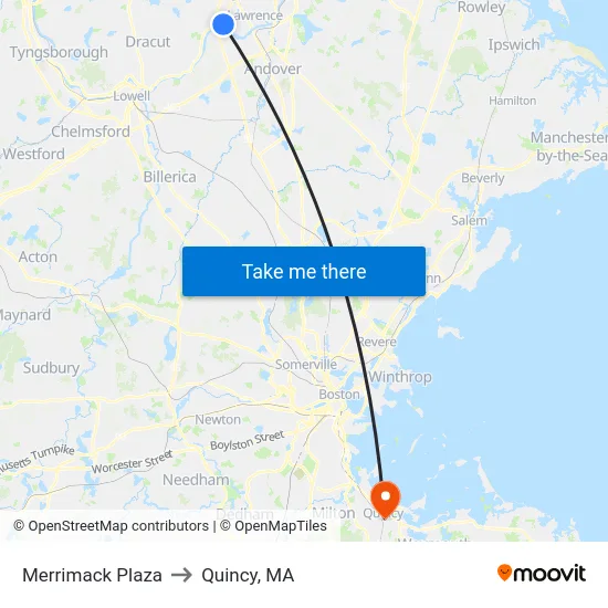 Merrimack Plaza to Quincy, MA map
