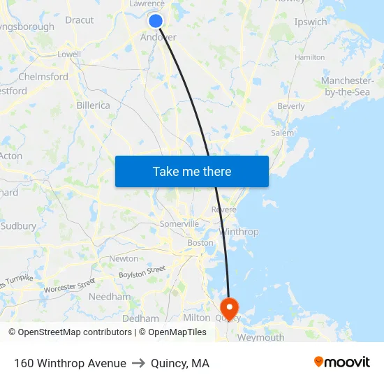 160 Winthrop Avenue to Quincy, MA map