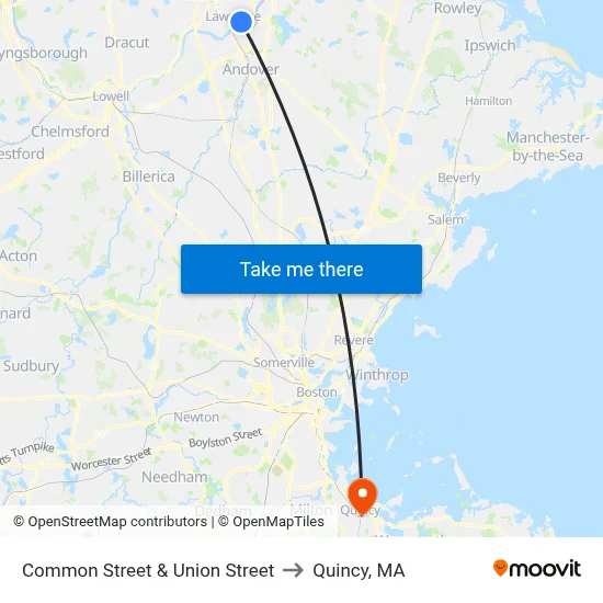 Common Street & Union Street to Quincy, MA map