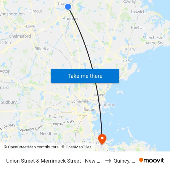 Union Street & Merrimack Street - New Balance to Quincy, MA map