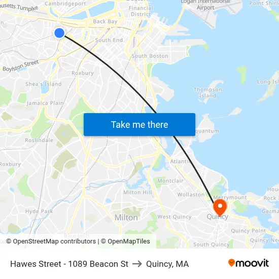 Hawes Street - 1089 Beacon St to Quincy, MA map